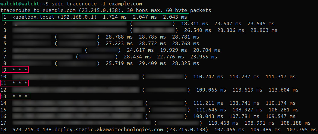 Output of command: sudo traceroute -I example.com